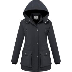 Wenven Women’s Waterproof Winter Coats Warm Thicken Puffer Jackets with Detachable Hood(Grey)