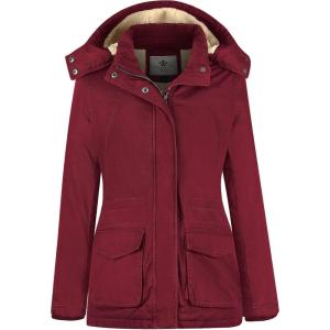 Wenven Women’s Winter Warm Sherpa Lined Jacket Heavy Parka Coat with Hood(Claret)