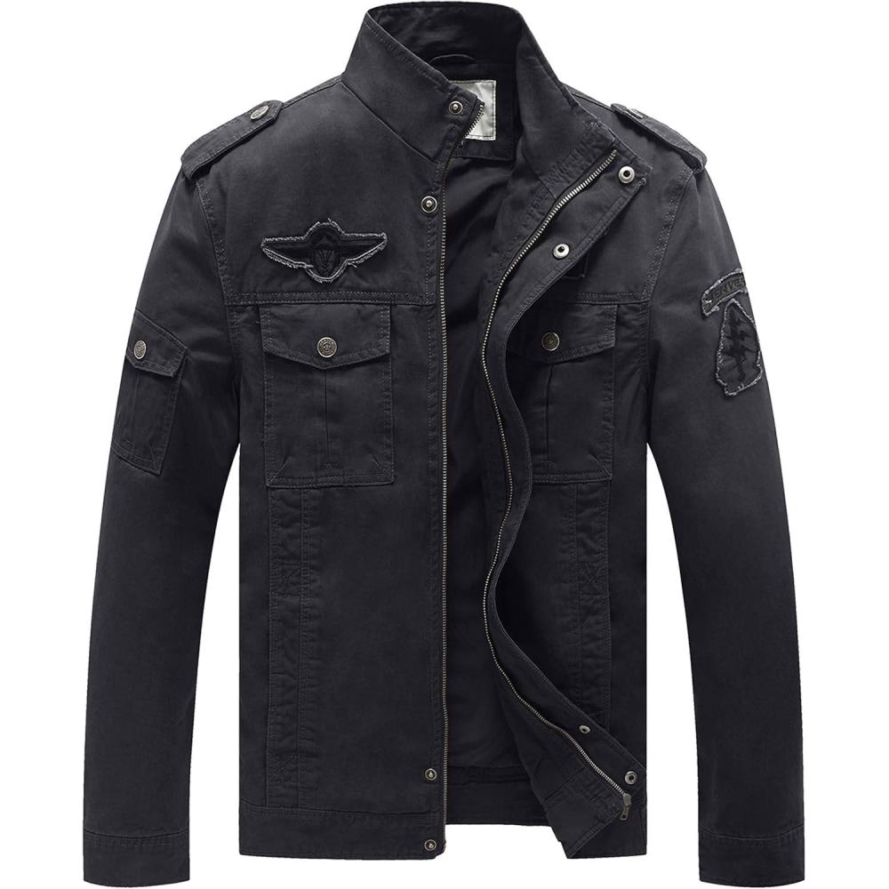 imageWenVen Mens Casual Canvas Cotton Jacket Warm Winter Coat Lightweight Military Utility JacketGrey