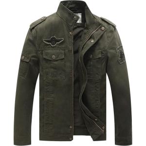 WenVen Men’s Casual Canvas Cotton Jacket Warm Winter Coat Lightweight Military Utility Jacket(Army Green)