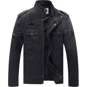 WenVen Men’s Casual Canvas Cotton Jacket Warm Winter Coat Lightweight Military Utility Jacket(Grey)