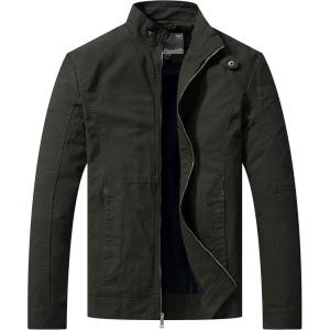 WenVen Men’s Casual Canvas Cotton Military Jacket Lightweight Zip Up Outwear(Army Green)
