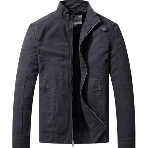 WenVen Men’s Casual Canvas Cotton Military Jacket Lightweight Zip Up Outwear(Gray)