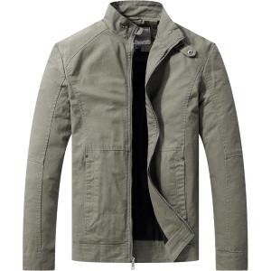 WenVen Men’s Casual Canvas Cotton Military Jacket Lightweight Zip Up Outwear(Olive)