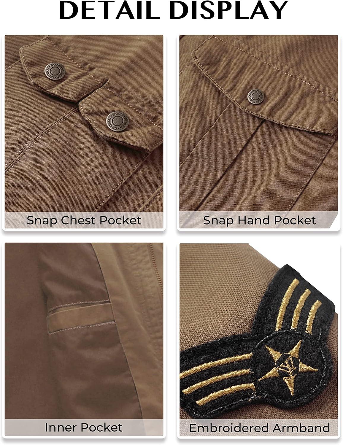 imageWenVen Mens Casual Canvas Cotton Jacket Hooded Military Utility JacketCamel