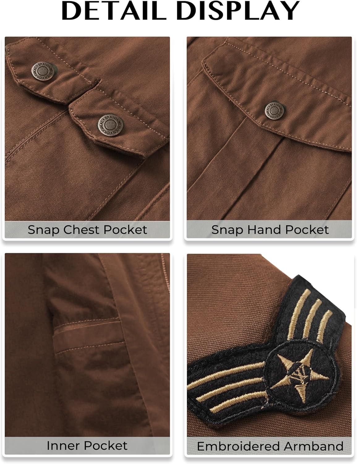 imageWenVen Mens Casual Canvas Cotton Jacket Hooded Military Utility JacketDeep Brown
