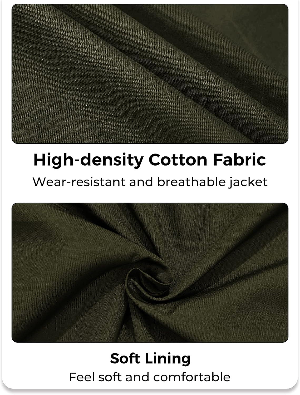 imageWenVen Mens Casual Canvas Cotton Jacket Hooded Military Utility JacketMilitary Green