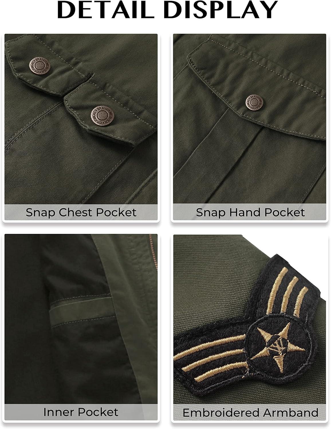 imageWenVen Mens Casual Canvas Cotton Jacket Hooded Military Utility JacketMilitary Green