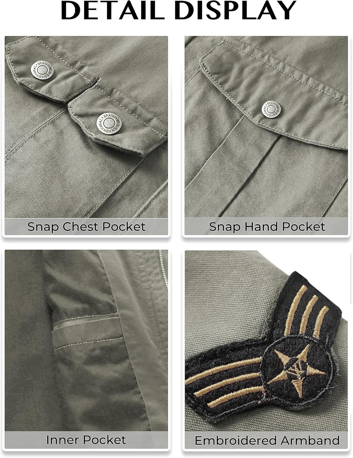 imageWenVen Mens Casual Canvas Cotton Jacket Hooded Military Utility JacketOlive