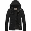 WenVen Men’s Casual Canvas Cotton Jacket Hooded Military Utility Jacket(Dark Black)
