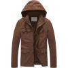 WenVen Men’s Casual Canvas Cotton Jacket Hooded Military Utility Jacket(Deep Brown)