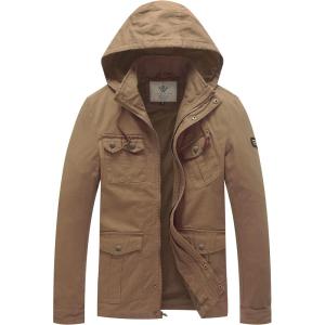 WenVen Men’s Casual Canvas Cotton Jacket Hooded Military Utility Jacket(Camel)