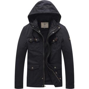 WenVen Men’s Casual Canvas Cotton Jacket Hooded Military Utility Jacket(Dark Grey)