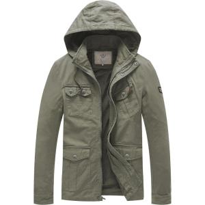 WenVen Men’s Casual Canvas Cotton Jacket Hooded Military Utility Jacket(Olive)