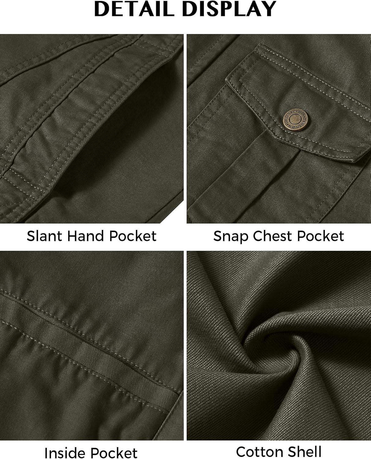 imageWenVen Mens Casual Washed Cotton Military Jacket