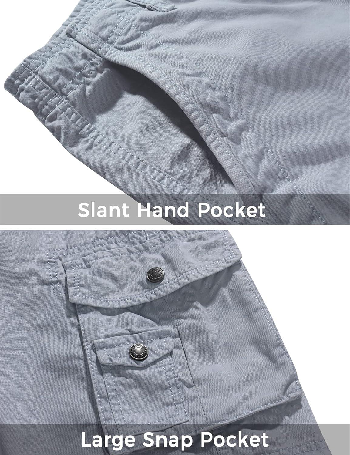 imageWenVen Mens Cotton Twill Cargo Shorts Classic Relaxed Fit Reg and Big amp Tall SizesLight Grey
