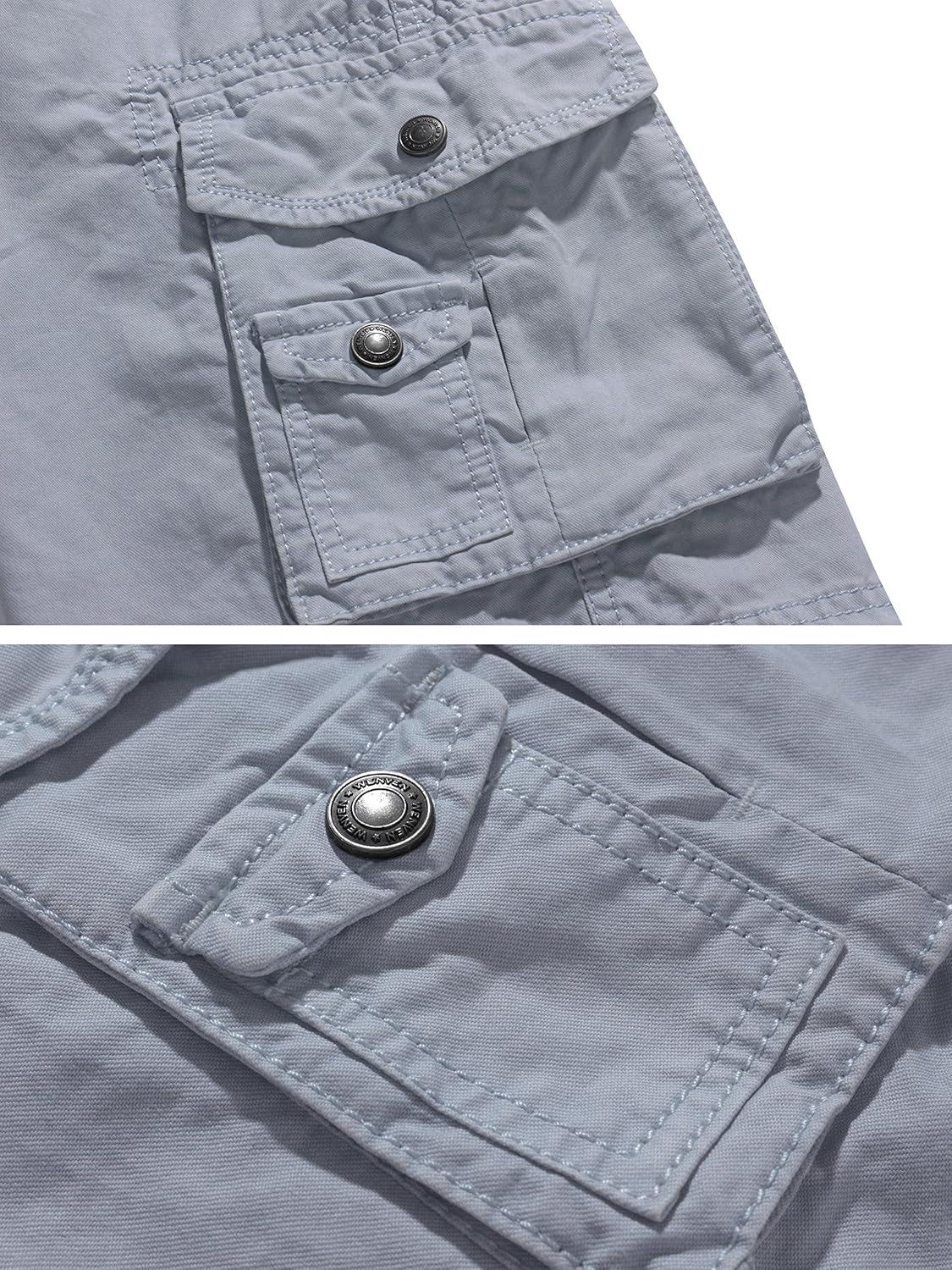 imageWenVen Mens Cotton Twill Cargo Shorts Classic Relaxed Fit Reg and Big amp Tall SizesLight Grey