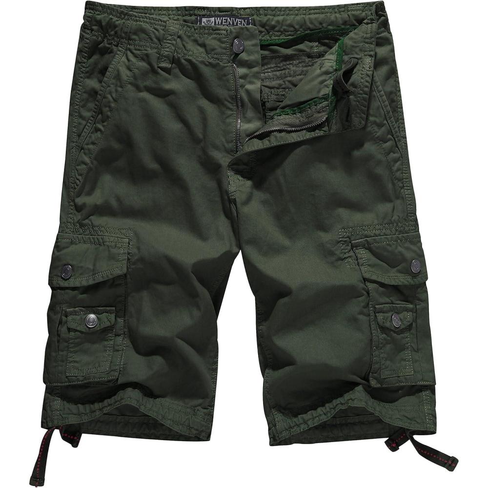 imageWenVen Mens Cotton Twill Cargo Shorts Classic Relaxed Fit Reg and Big amp Tall SizesArmy Green