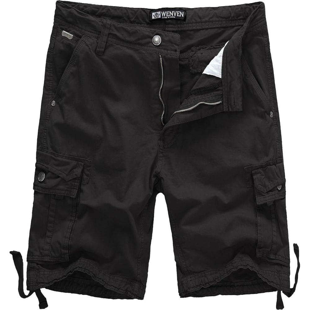 imageWenVen Mens Cotton Twill Cargo Shorts Classic Relaxed Fit Reg and Big amp Tall SizesBlack