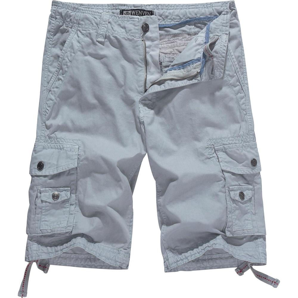 imageWenVen Mens Cotton Twill Cargo Shorts Classic Relaxed Fit Reg and Big amp Tall SizesLight Grey