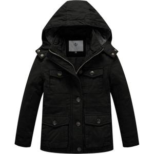 WenVen Boy’s & Girl’s Winter Warm Sherpa Lined Parka Coat with Removable Hood(Black)