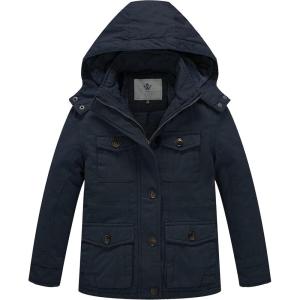 WenVen Boy’s & Girl’s Winter Warm Sherpa Lined Parka Coat with Removable Hood(Blue)