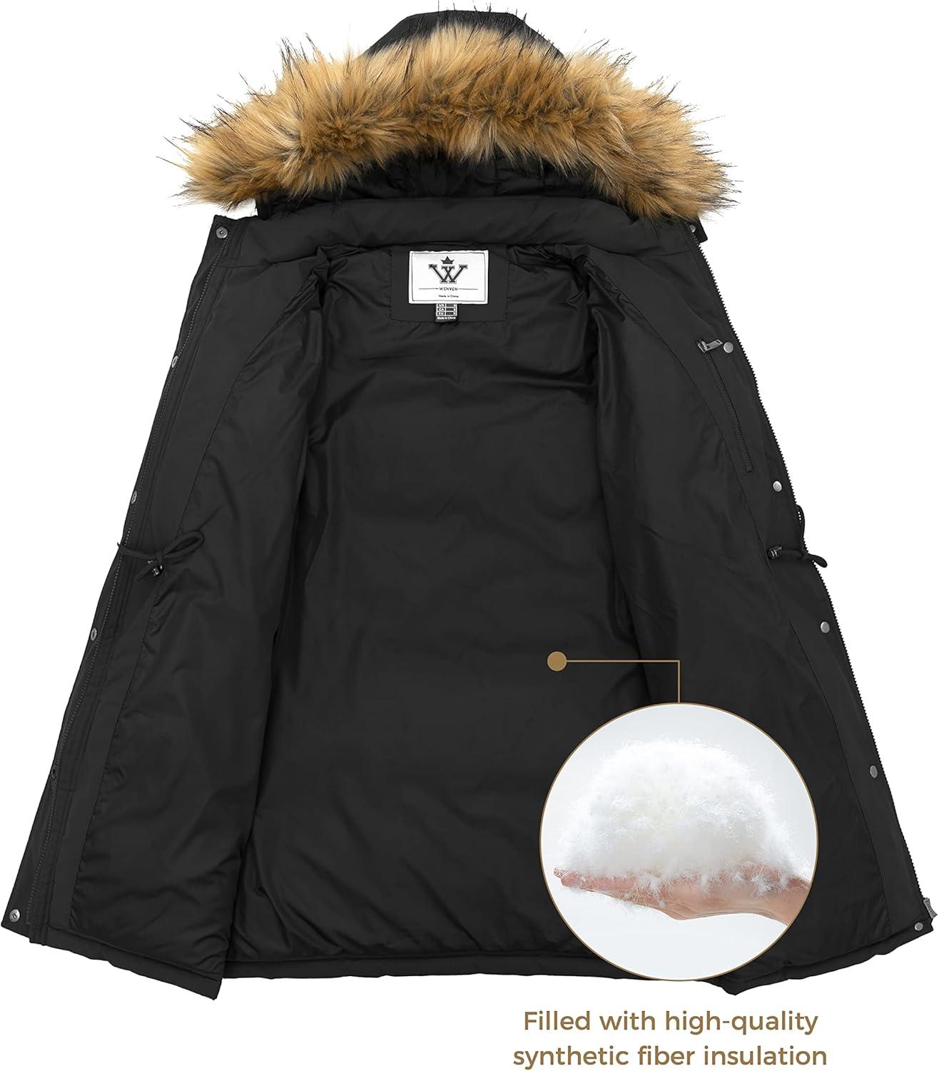 imageWenVen Womens Parka Winter Coats Warm Puffer Jacket with Removable Fur HoodBlack