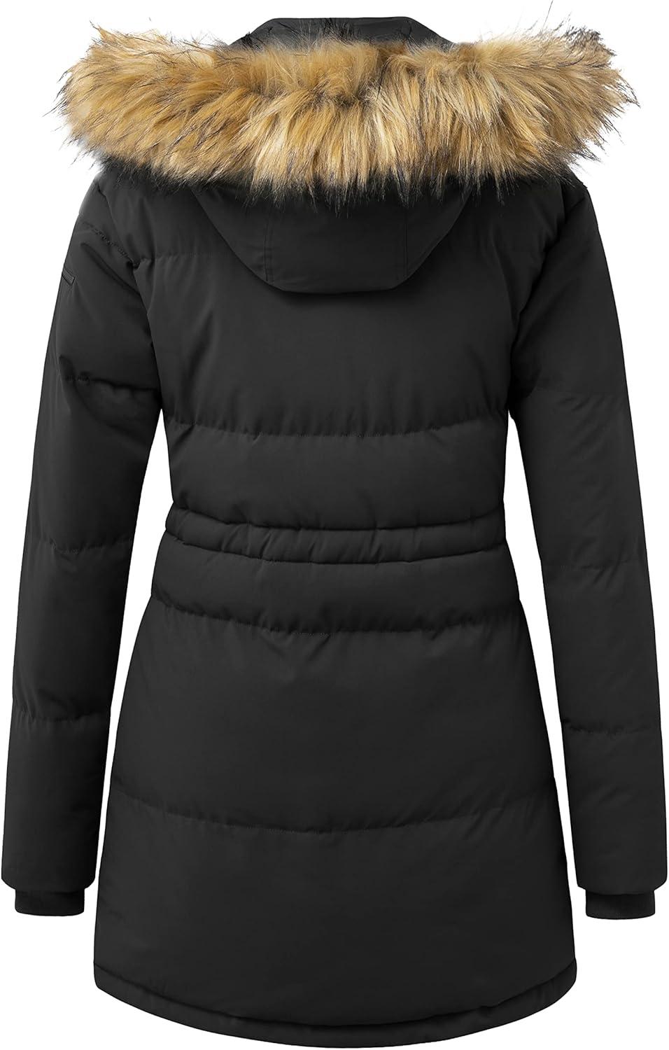 imageWenVen Womens Parka Winter Coats Warm Puffer Jacket with Removable Fur HoodBlack