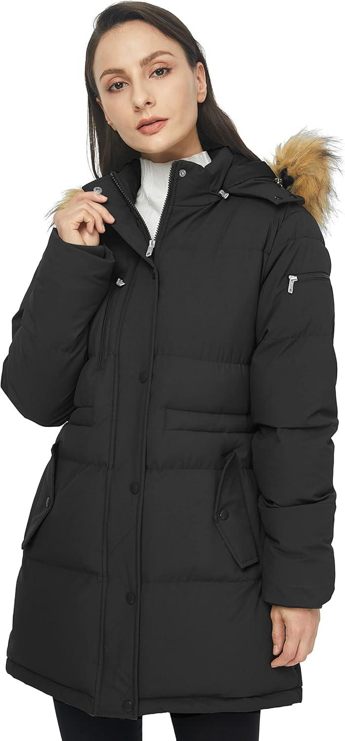 imageWenVen Womens Parka Winter Coats Warm Puffer Jacket with Removable Fur HoodBlack