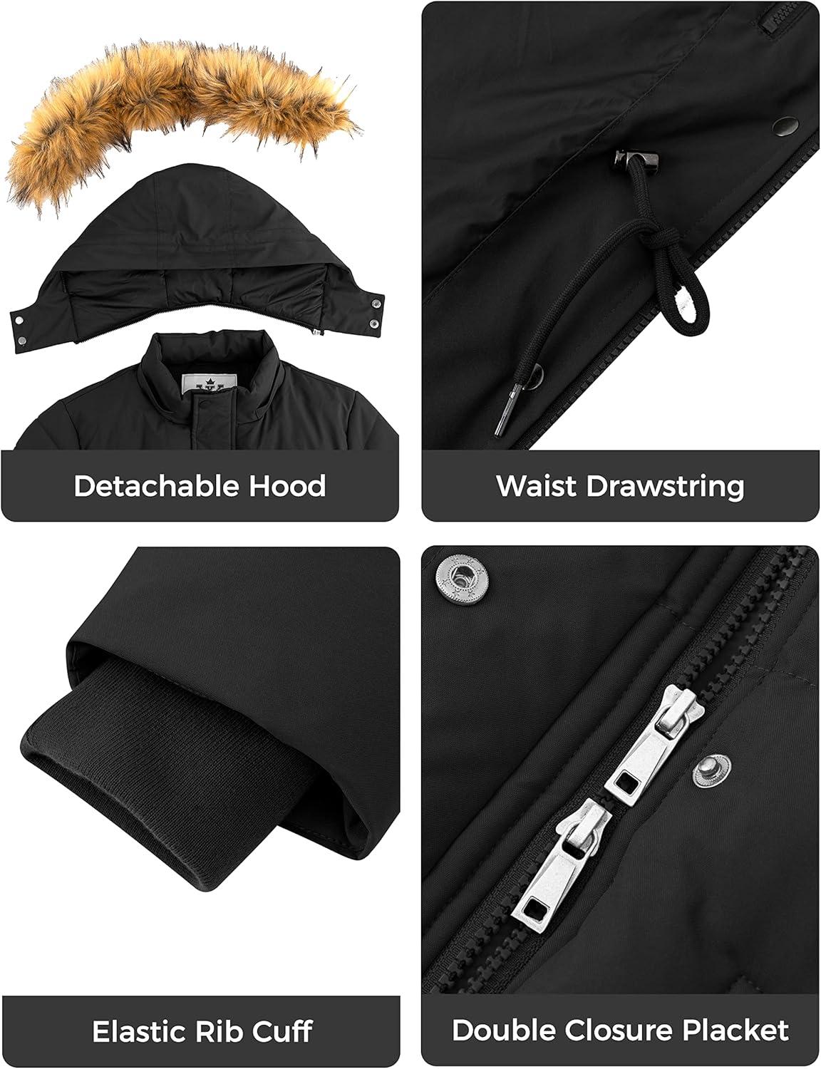 imageWenVen Womens Parka Winter Coats Warm Puffer Jacket with Removable Fur HoodBlack