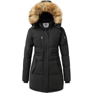 WenVen Women’s Parka Winter Coats Warm Puffer Jacket with Removable Fur Hood(Black)