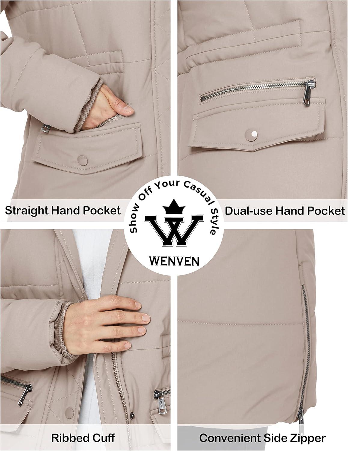 imageWenVen Womens Winter Waterproof Thickened Puffer Parka Coat with Fur HoodCamel