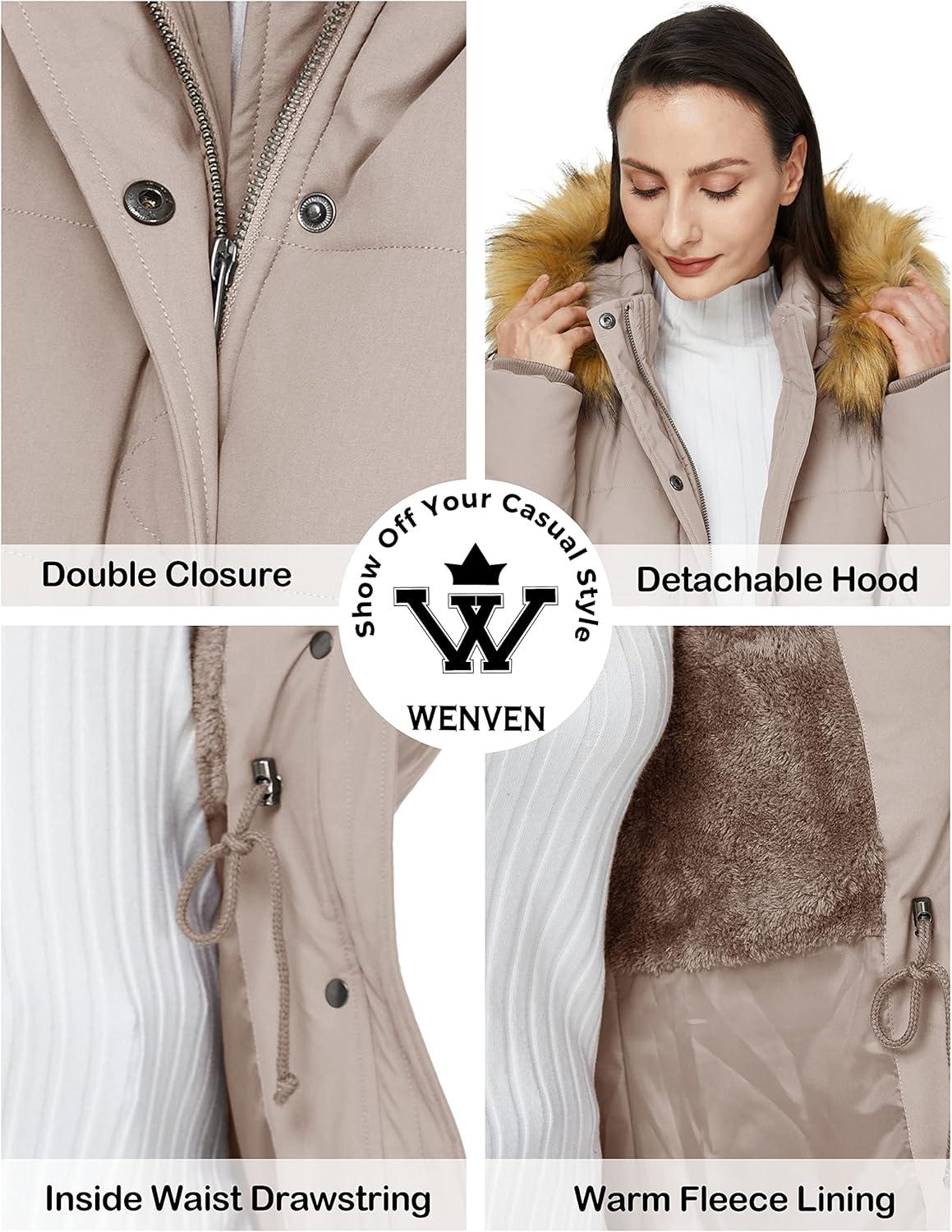 imageWenVen Womens Winter Waterproof Thickened Puffer Parka Coat with Fur HoodCamel