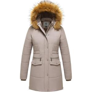 WenVen Women’s Winter Waterproof Thickened Puffer Parka Coat with Fur Hood(Camel)