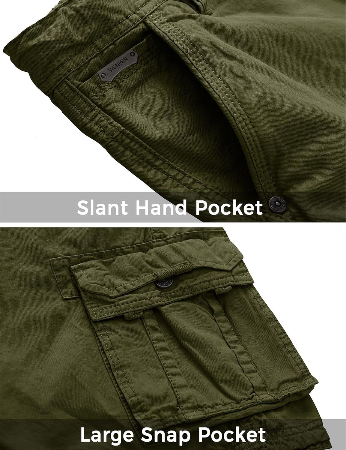 imageWenVen Mens Cotton Twill Cargo Shorts Classic Relaxed Fit Reg and Big amp Tall SizesMilitary Green