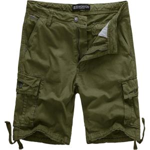 WenVen Men’s Cotton Twill Cargo Shorts Classic Relaxed Fit- Reg and Big & Tall Sizes(Military Green)