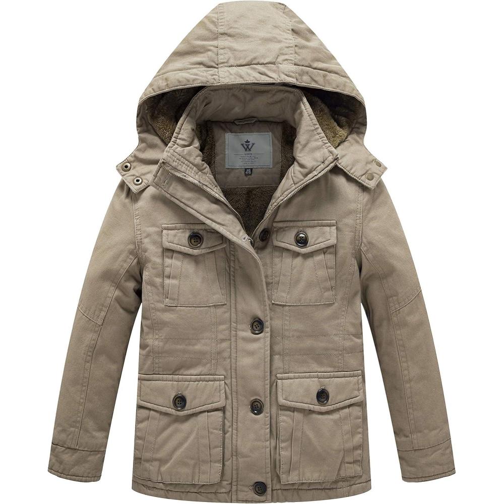 imageWenVen Boys amp Girls Winter Warm Sherpa Lined Parka Coat with Removable HoodKhaki