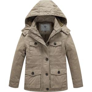 WenVen Boy’s & Girl’s Winter Warm Sherpa Lined Parka Coat with Removable Hood(Khaki)
