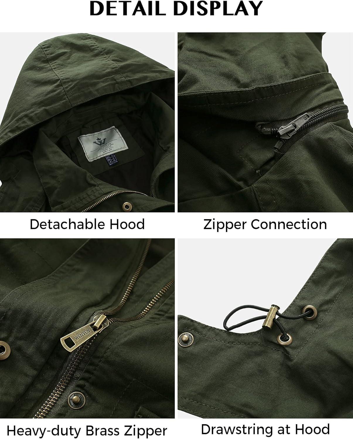 imageWenVen Womens Casual Cotton Military Jacket Lightweight Hooded Anorak CoatArmy Green