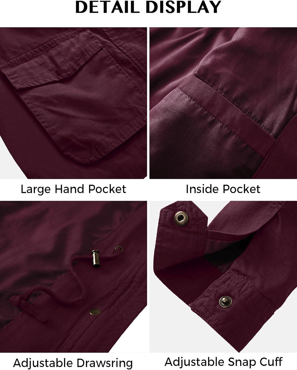 imageWenVen Womens Casual Cotton Military Jacket Lightweight Hooded Anorak CoatDeep Wine