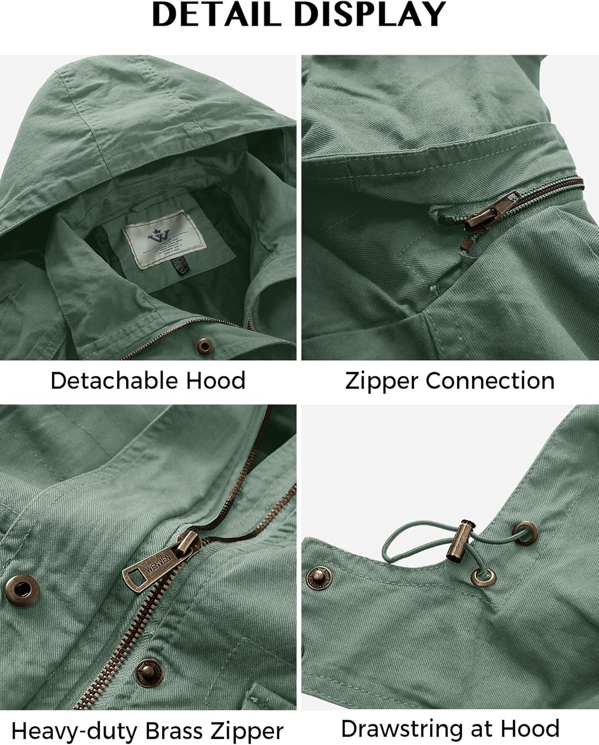imageWenVen Womens Casual Cotton Military Jacket Lightweight Hooded Anorak CoatGreen