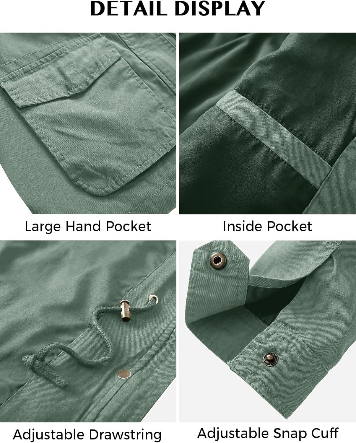 imageWenVen Womens Casual Cotton Military Jacket Lightweight Hooded Anorak CoatGreen