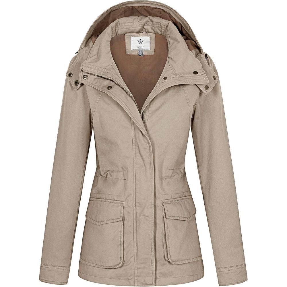 imageWenVen Womens Casual Cotton Military Jacket Lightweight Hooded Anorak CoatKhaki
