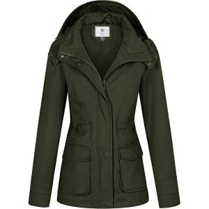 WenVen Women’s Casual Cotton Military Jacket Lightweight Hooded Anorak Coat(Army Green)