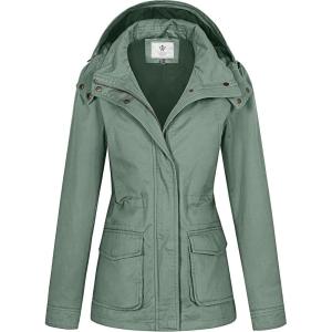WenVen Women’s Casual Cotton Military Jacket Lightweight Hooded Anorak Coat(Green)