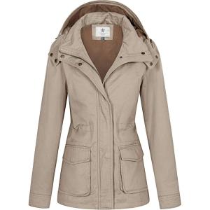WenVen Women’s Casual Cotton Military Jacket Lightweight Hooded Anorak Coat(Khaki)