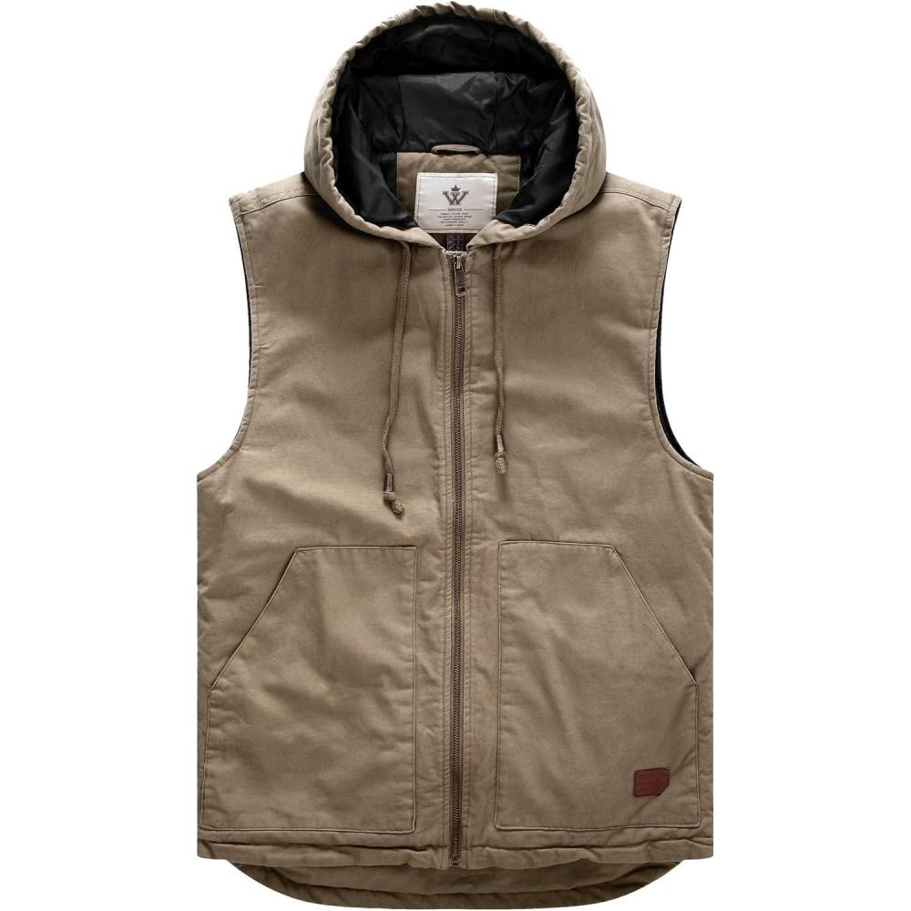 imageWenVen Mens Quilted Lined Multi Pockets Casual Vest with Hood