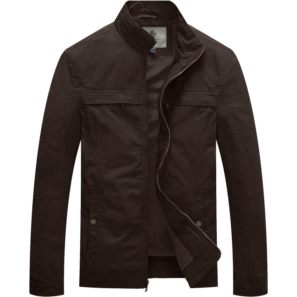 imageWenVen Mens Spring Canvas Military Style Jacket Casual Lightweight Cotton CoatBrown