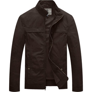 WenVen Men’s Spring Canvas Military Style Jacket Casual Lightweight Cotton Coat(Brown)