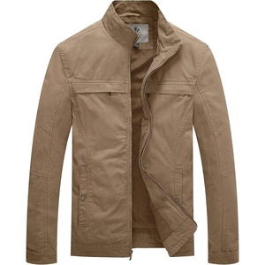 WenVen Men’s Spring Canvas Military Style Jacket Casual Lightweight Cotton Coat(Khaki)